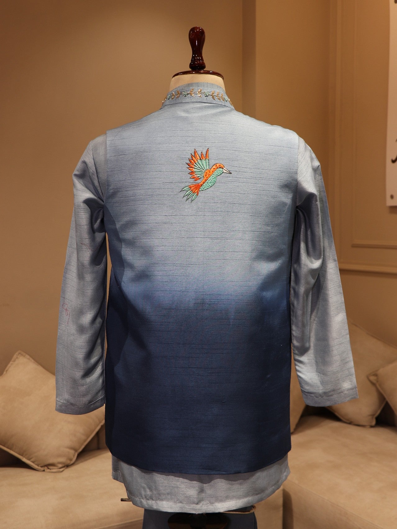blue shaded hand painted mens indo western