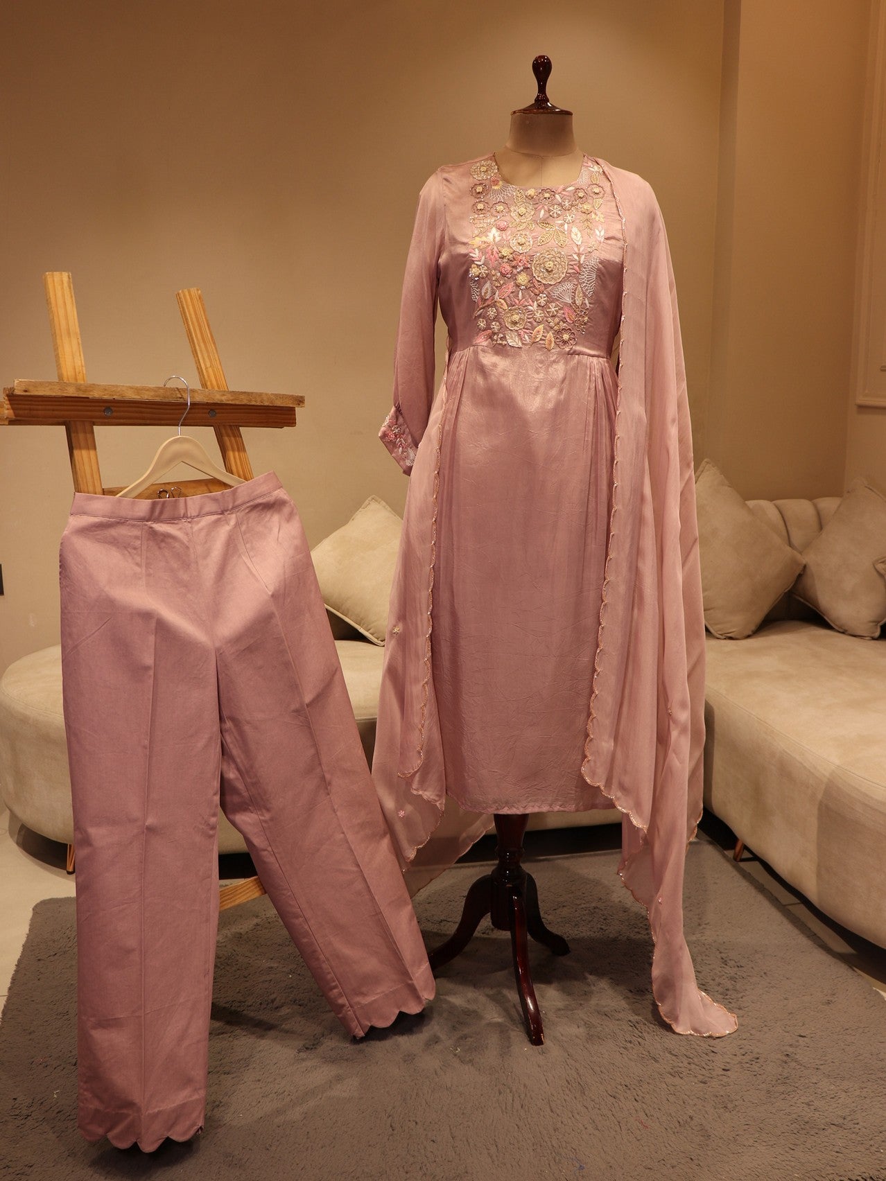 mauve kurta pants dupatta