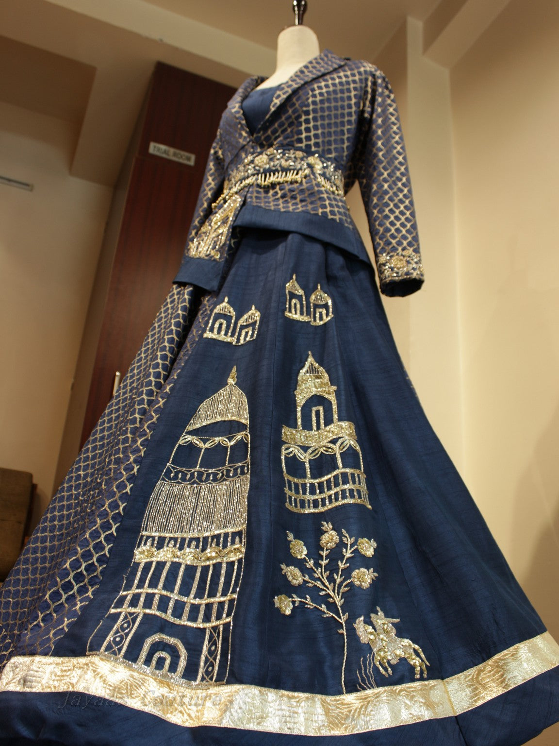 Prussian blue brocade lehenga set