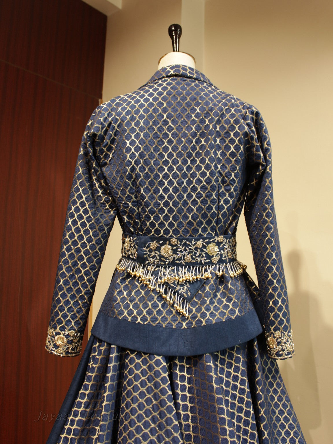 Prussian blue brocade lehenga set