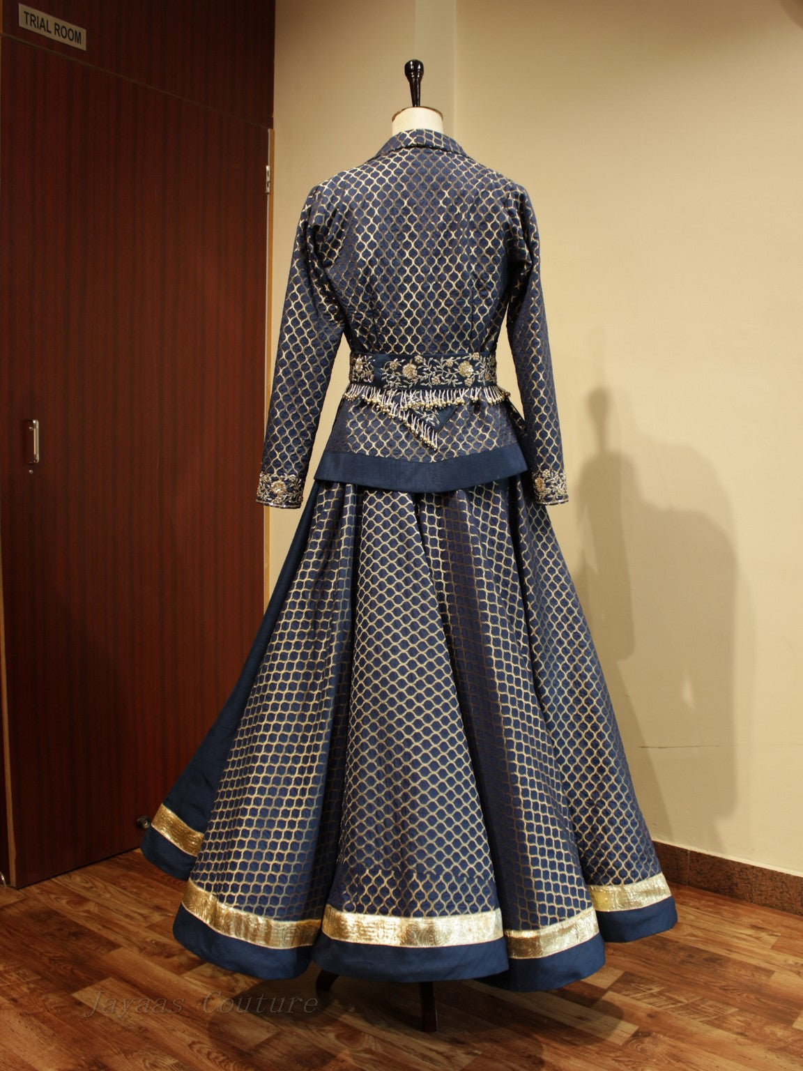 Prussian blue brocade lehenga set