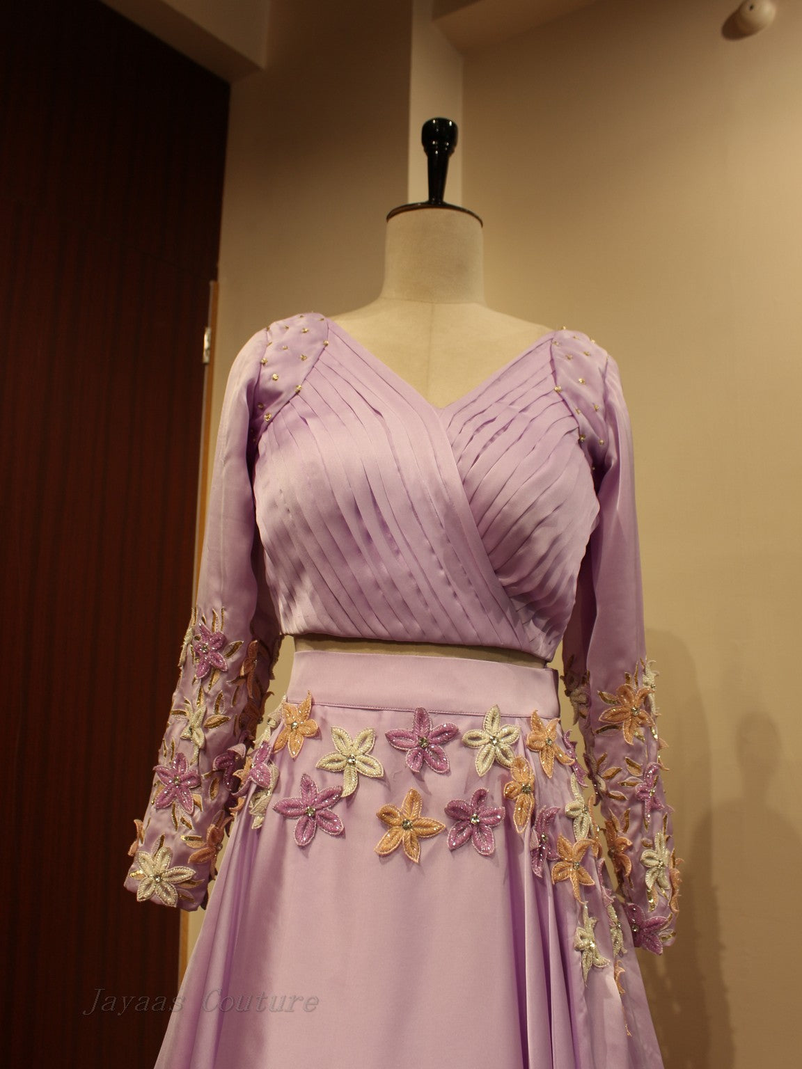 lavender crop top with skirt