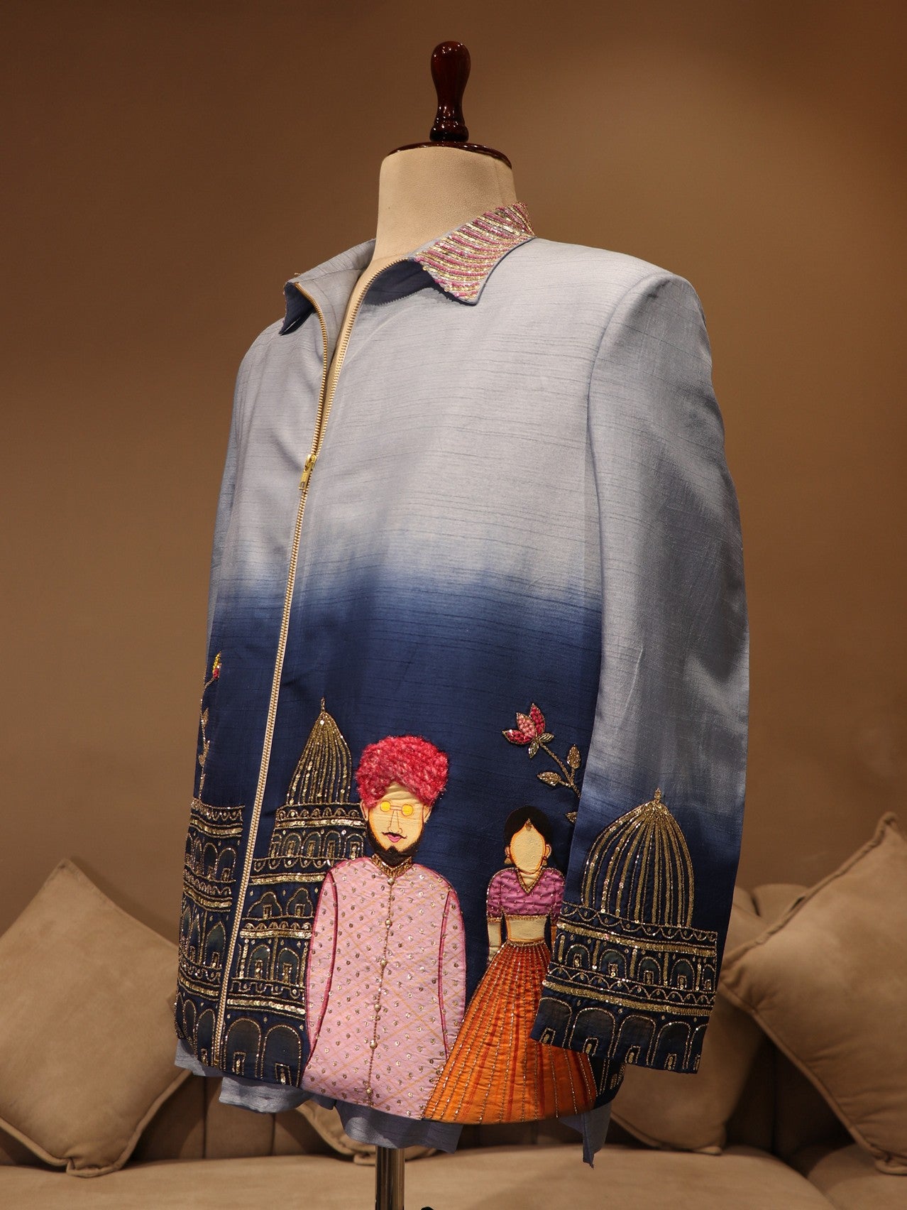 blue shaded hand painted mens bomberjacket with pants