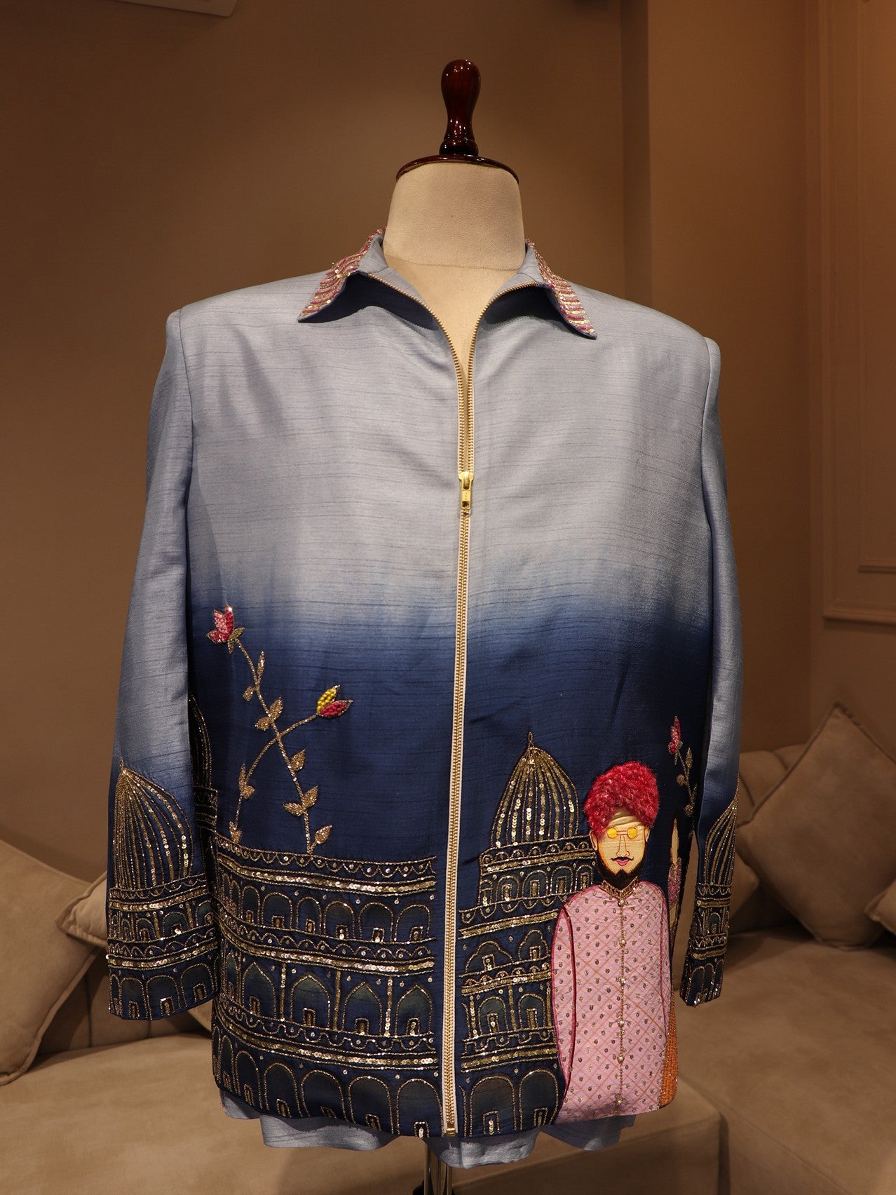 blue shaded hand painted mens bomberjacket with pants