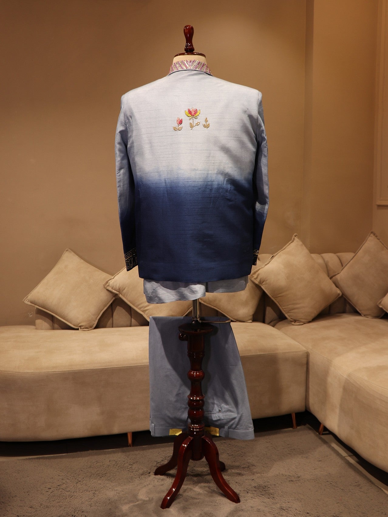 blue shaded hand painted mens bomberjacket with pants