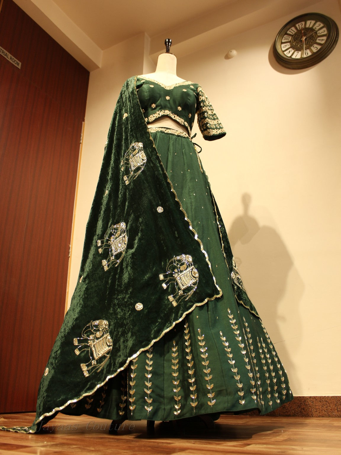 Bottle green elephant lehenga set