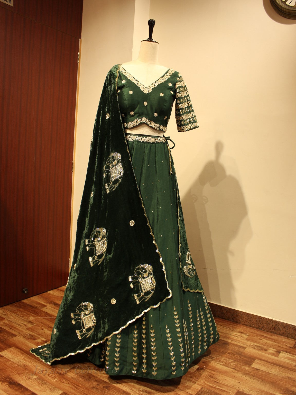 Bottle green elephant lehenga set