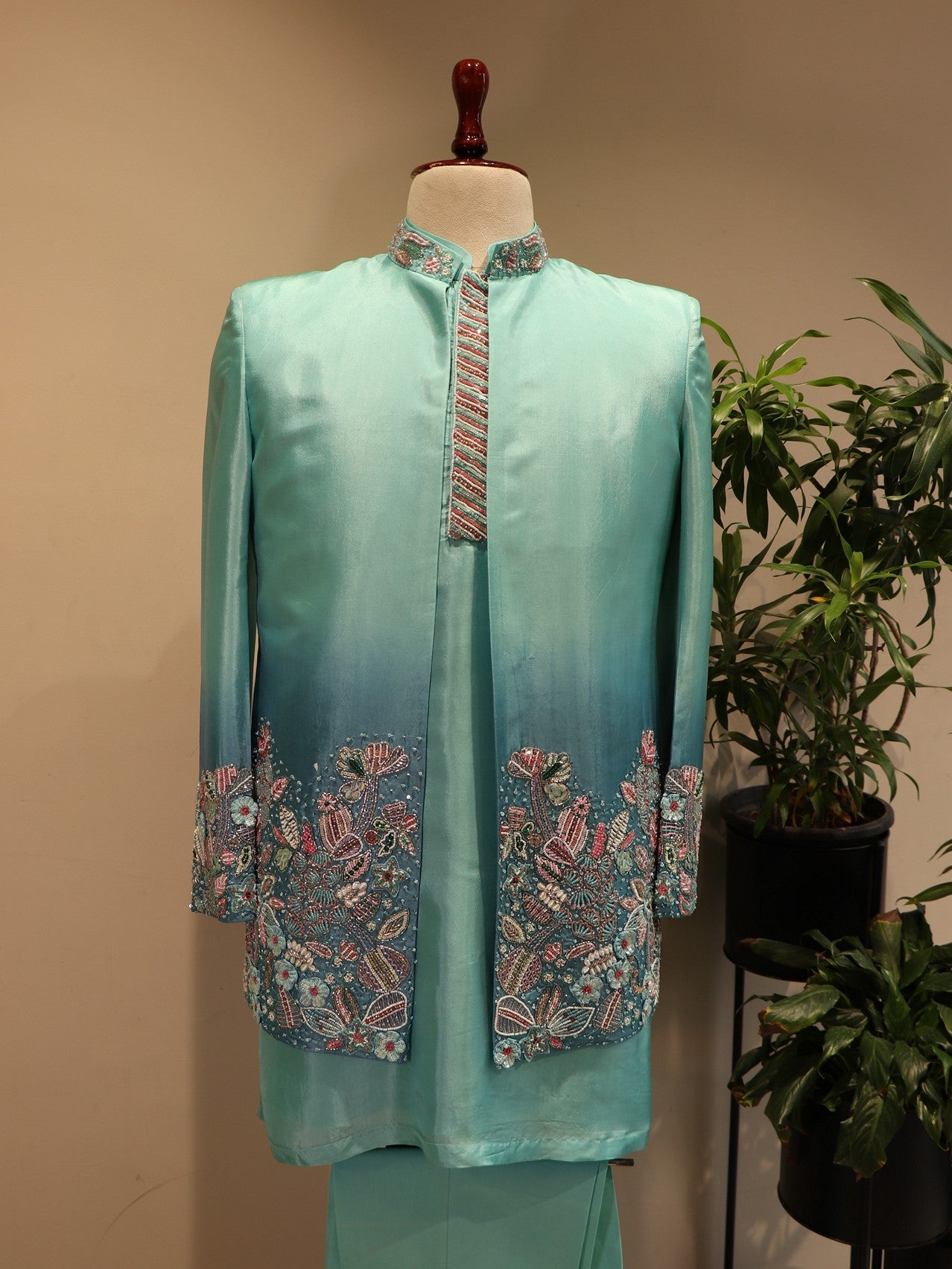 sea green shaded mens indo western