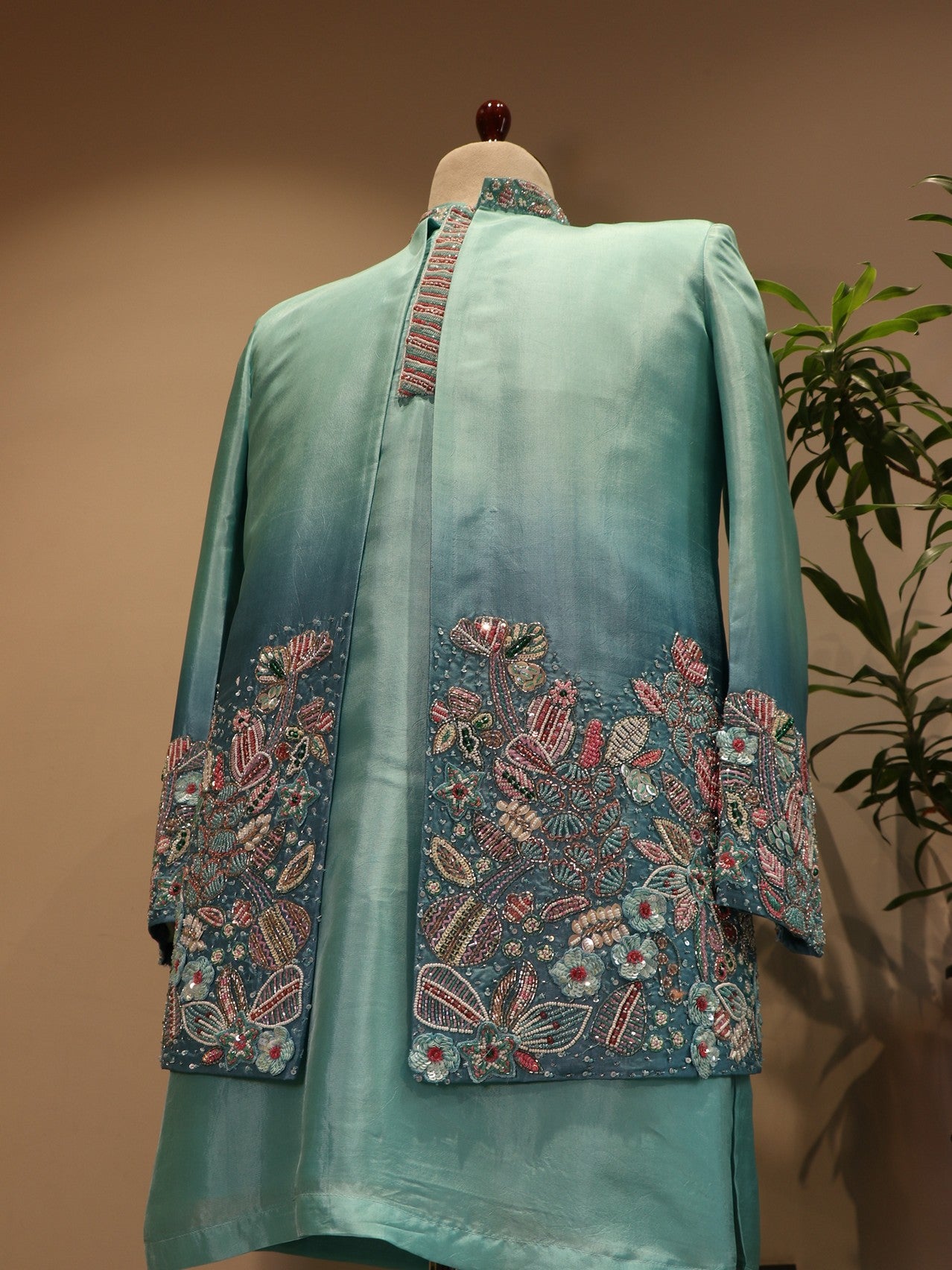 sea green shaded mens indo western