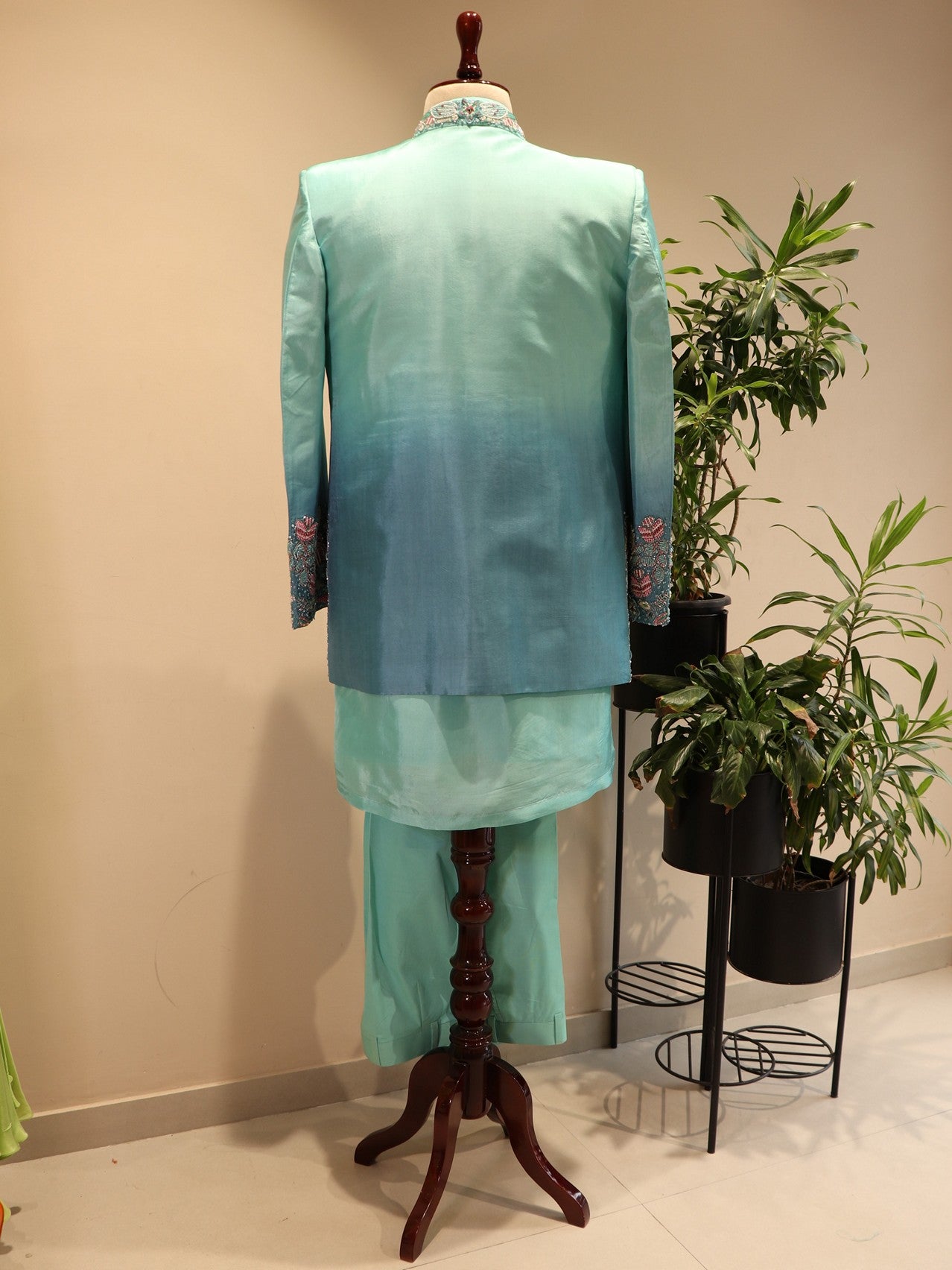 sea green shaded mens indo western