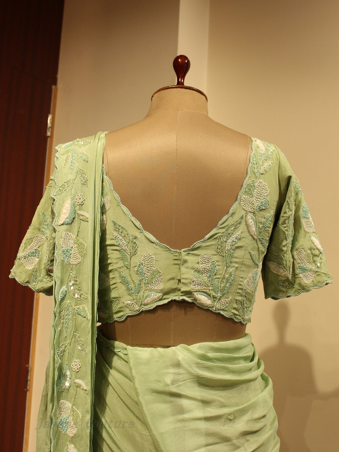 Pistachio green drape saree