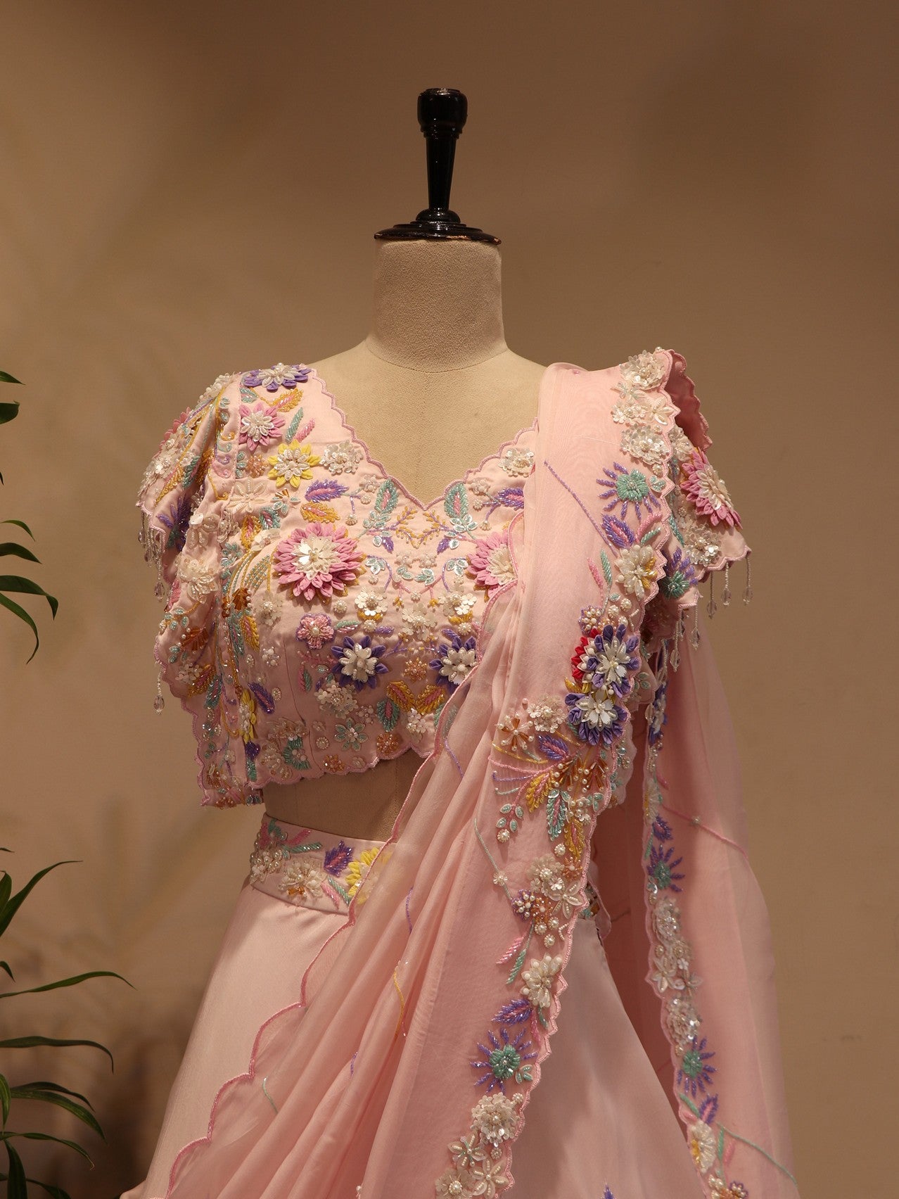 Pink 3d flowers lehenga set