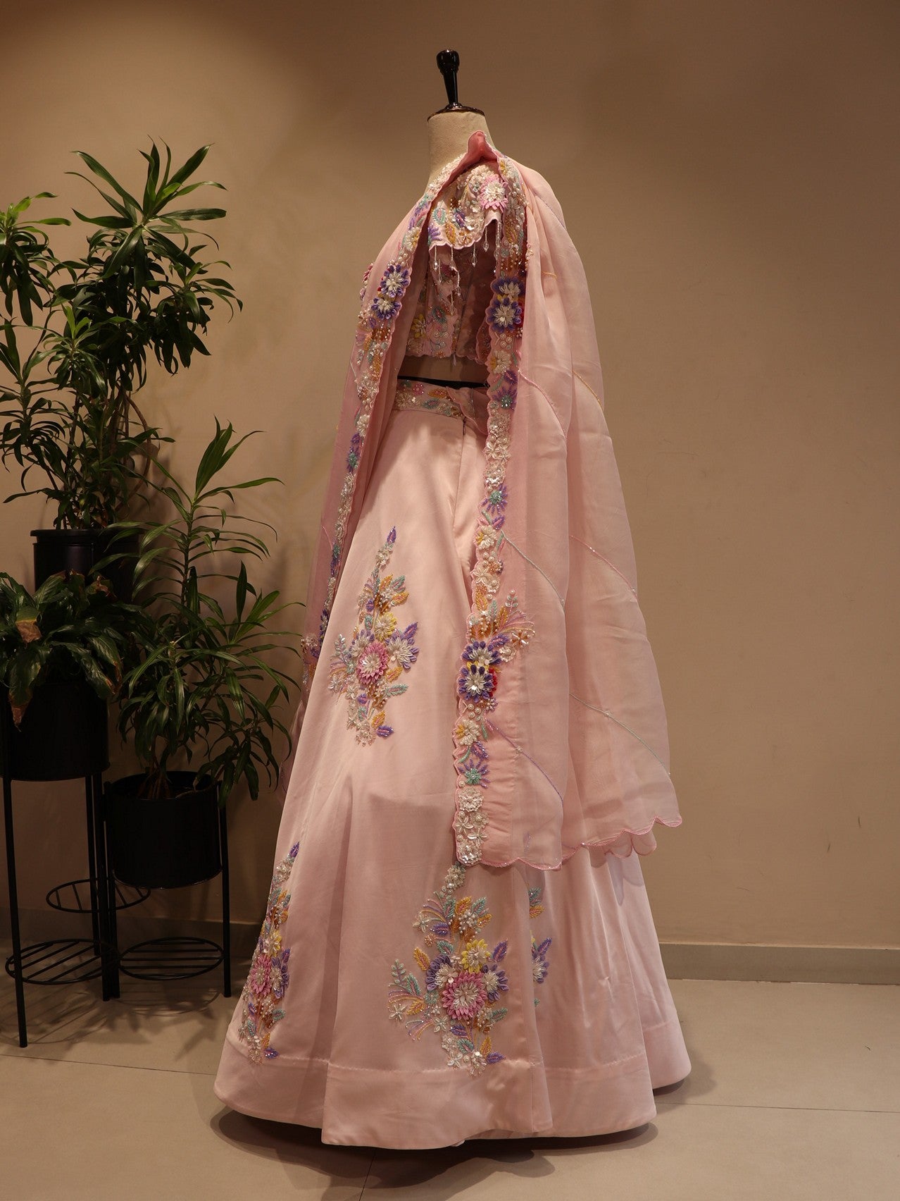 Pink 3d flowers lehenga set