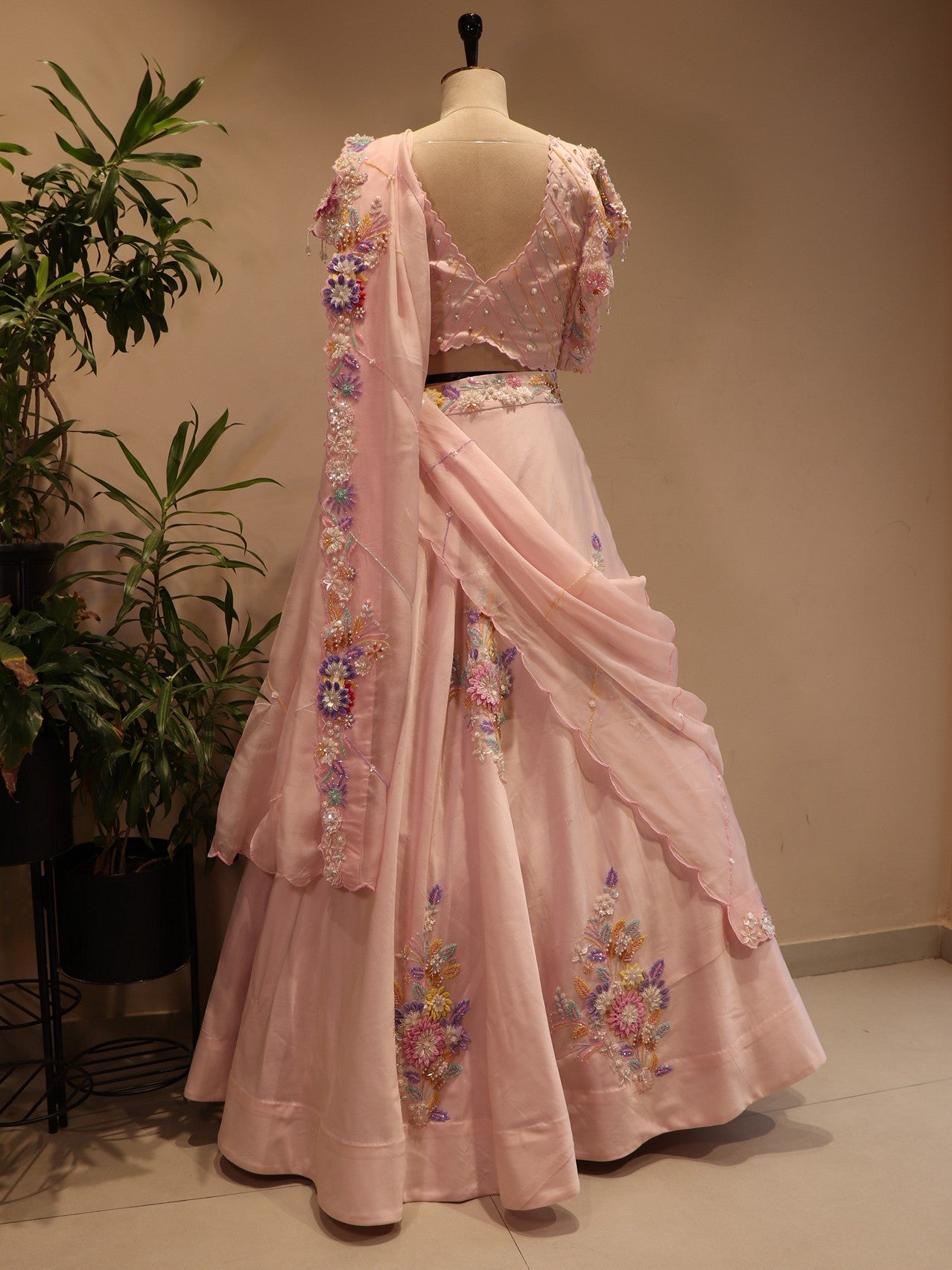 Pink 3d flowers lehenga set