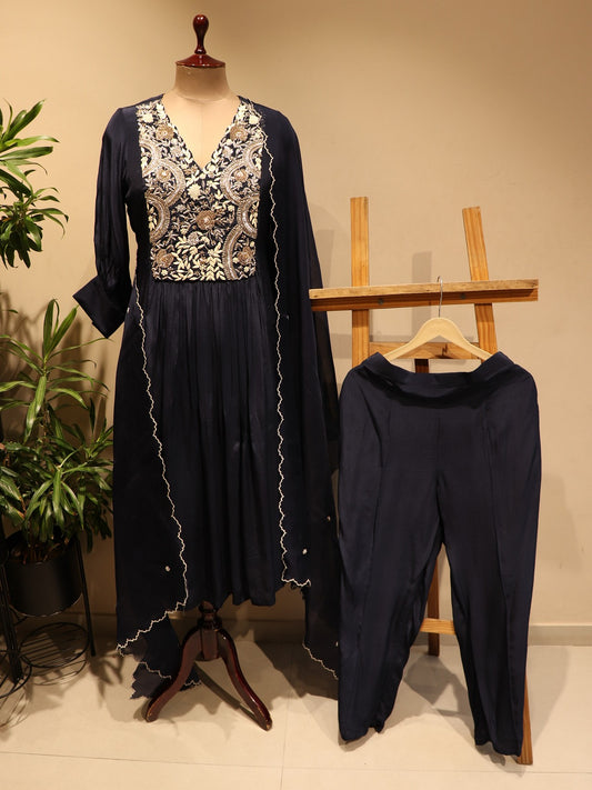 navy blue kurta pants dupatta