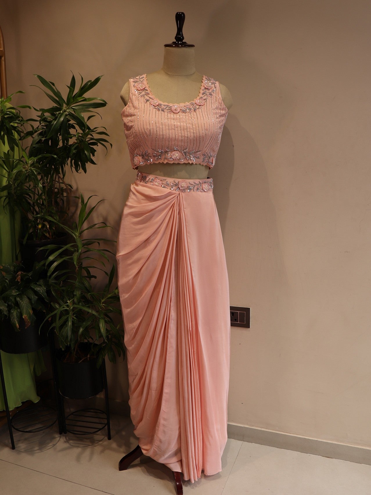 Peachish pink cape with top skirt