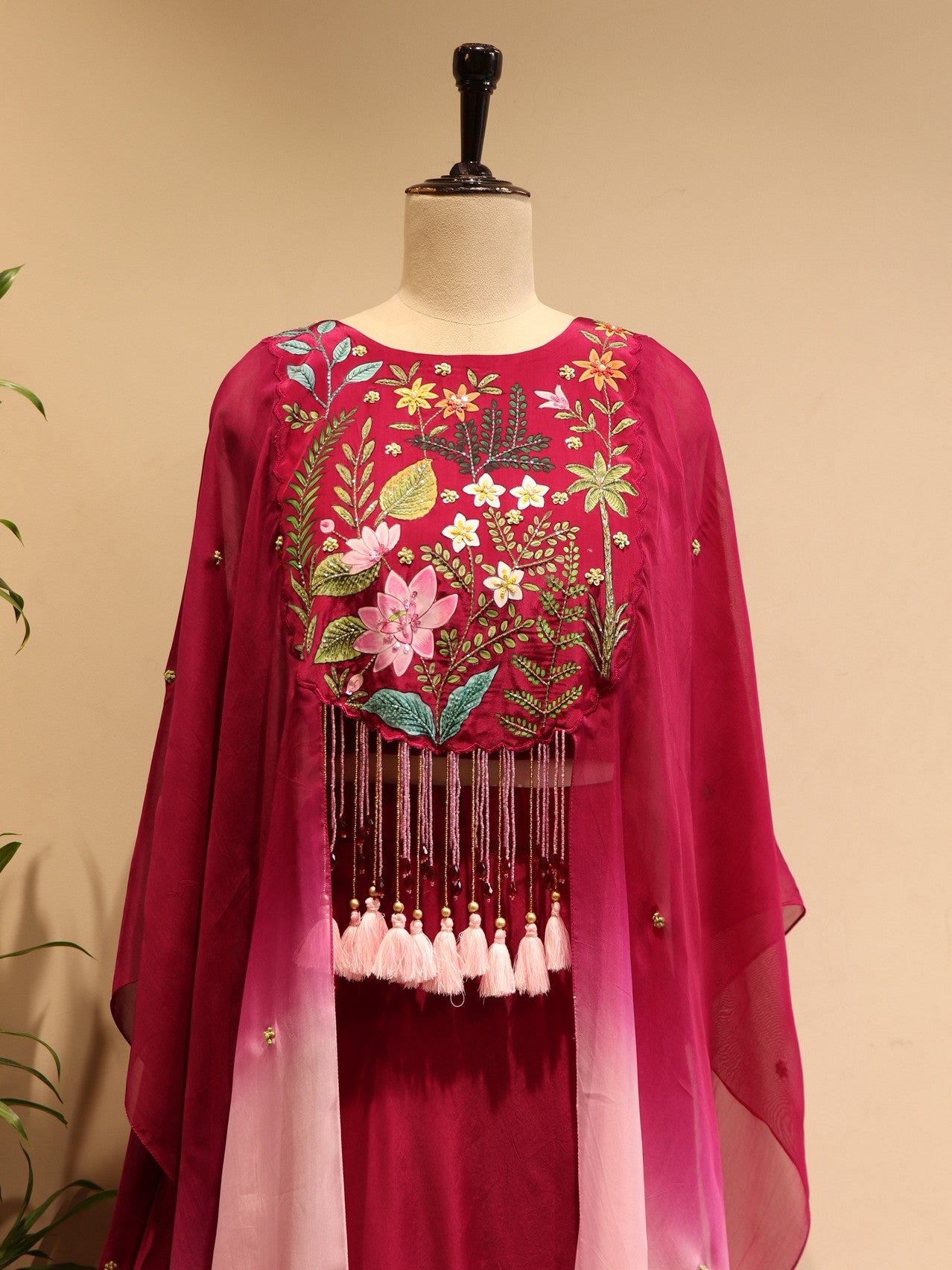 wine pink shaded cape top with skirt