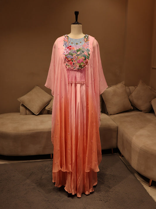Pink peach shaded cape  with gown