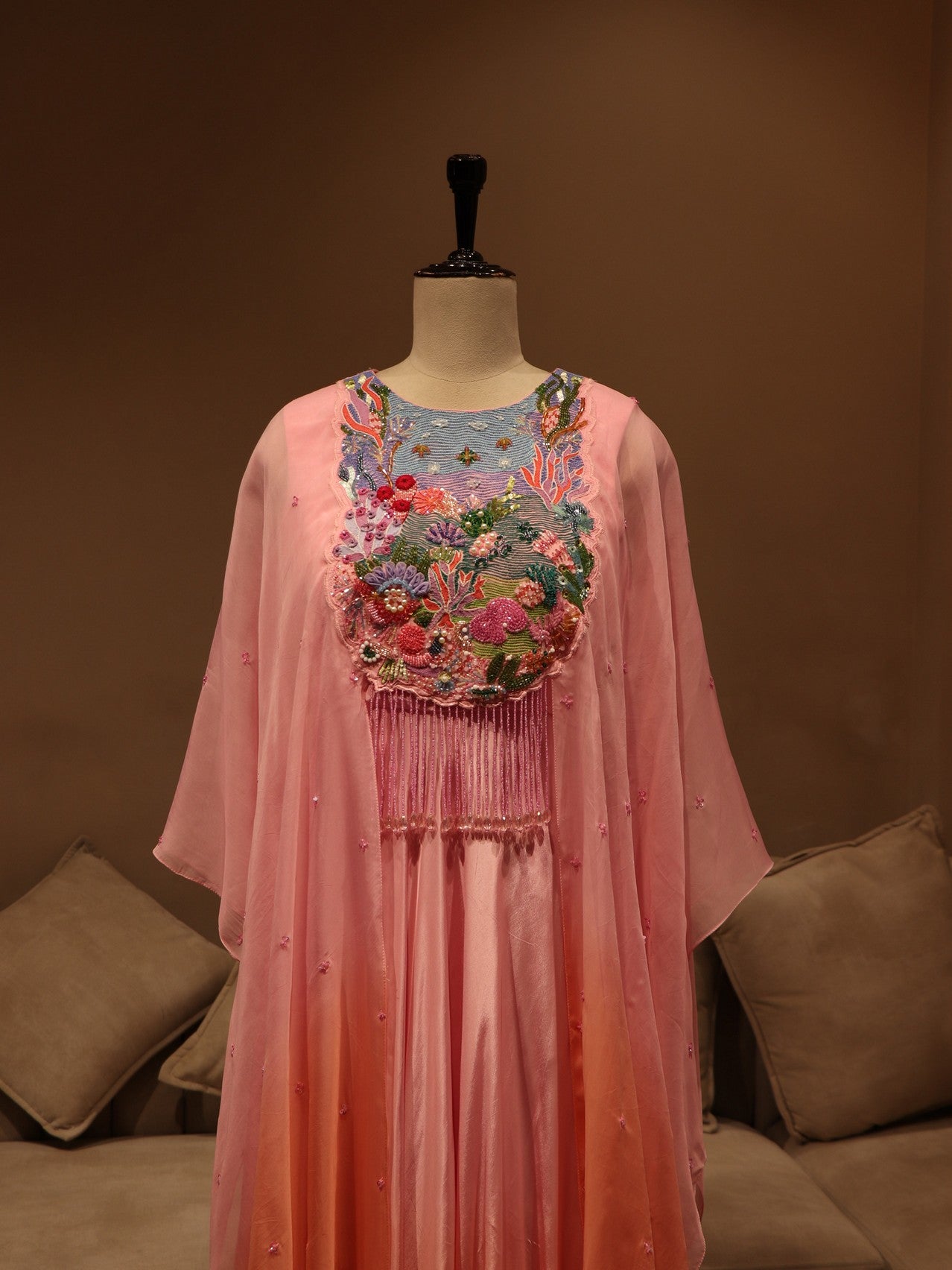 Pink peach shaded cape  with gown