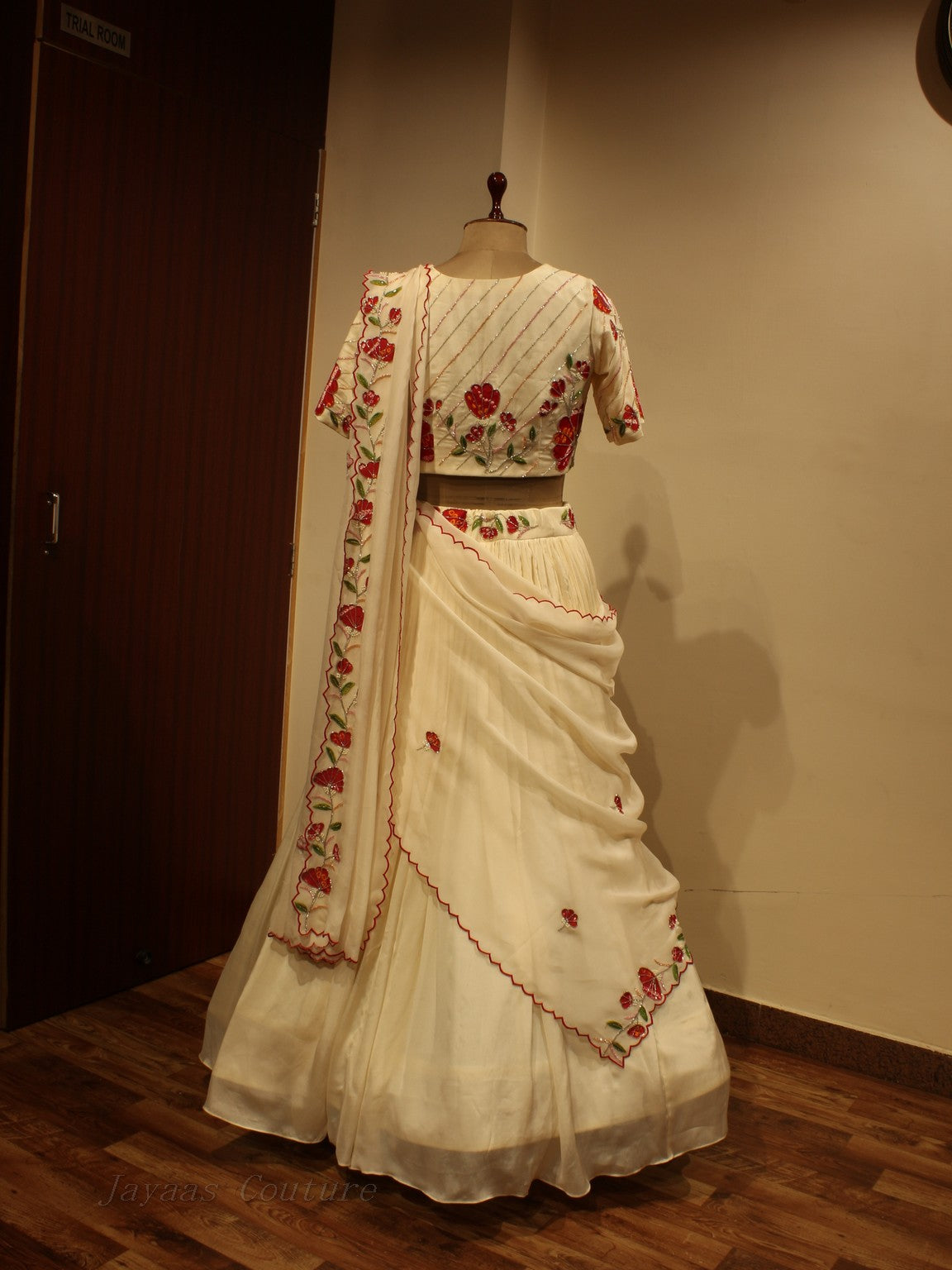 Pastel peach bandhej lehenga with dupatta