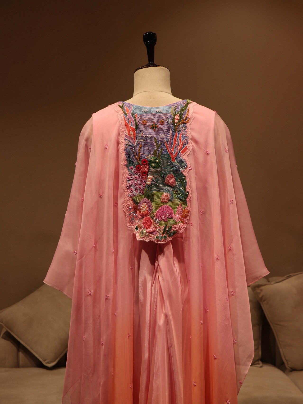 Pink peach shaded cape  with gown
