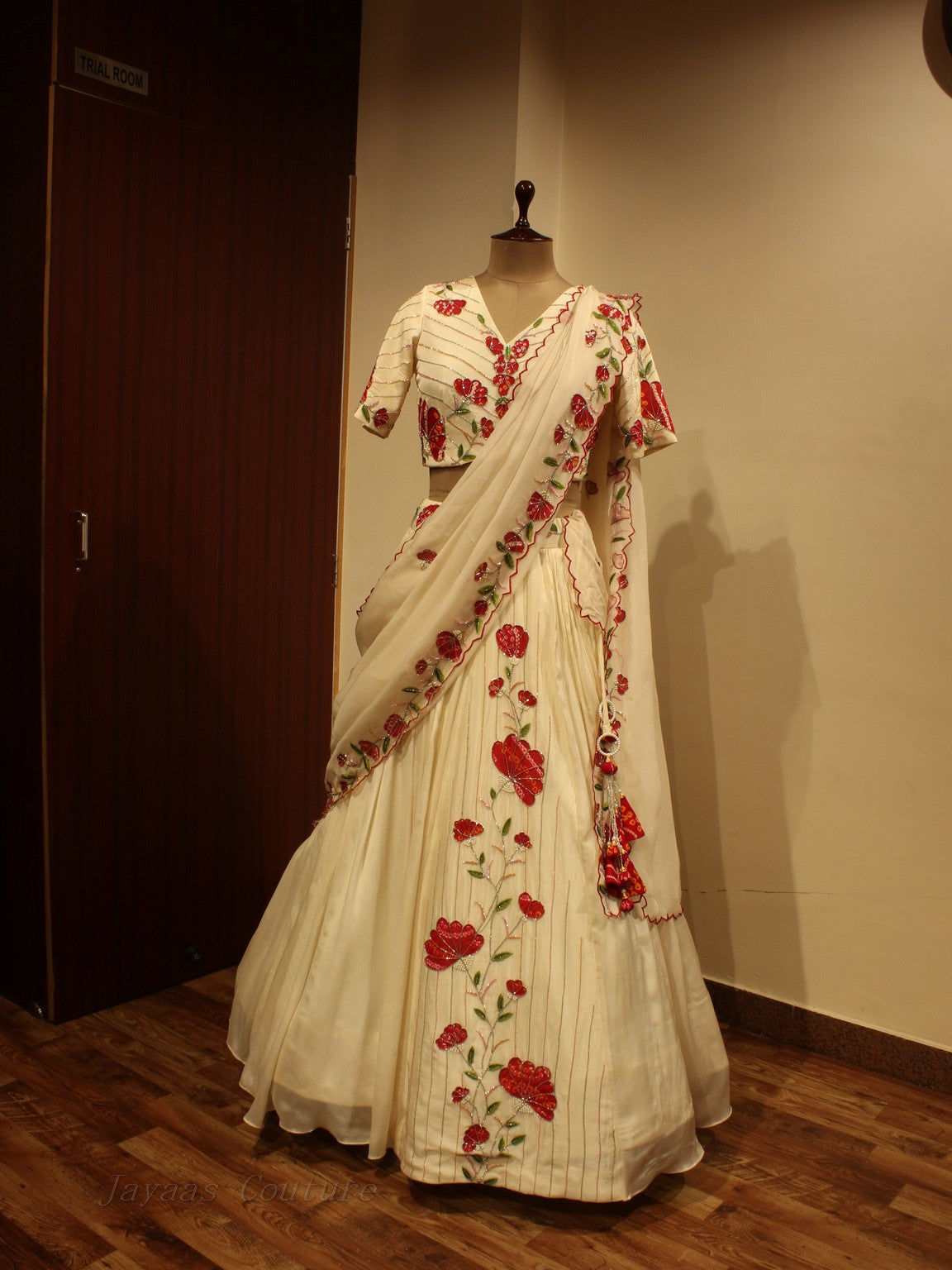 Pastel peach bandhej lehenga with dupatta