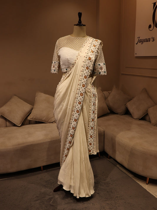 Pearl white drape saree