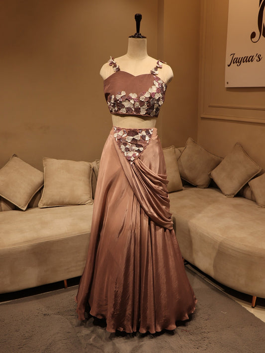 Brown shaded crop top skirt