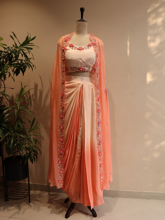 Peach shaded cape top skirt
