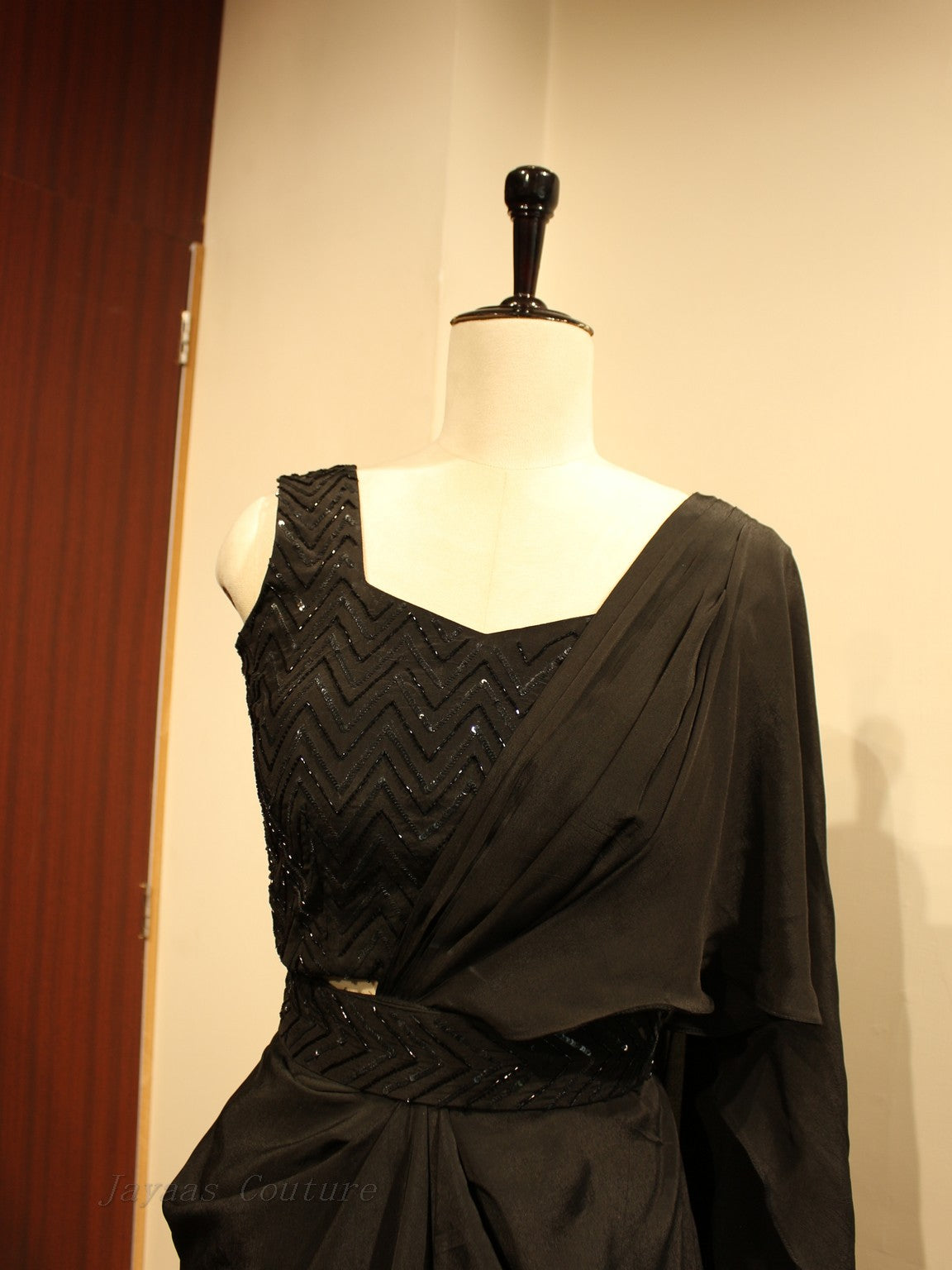 Intense black drape saree