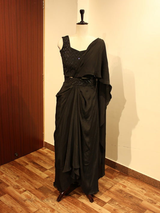 Intense black drape saree