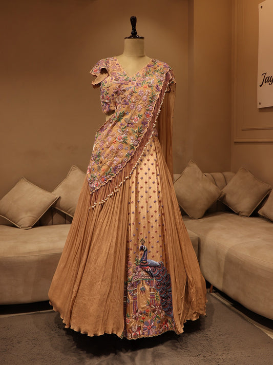 champagne gold  peacock lehenga set