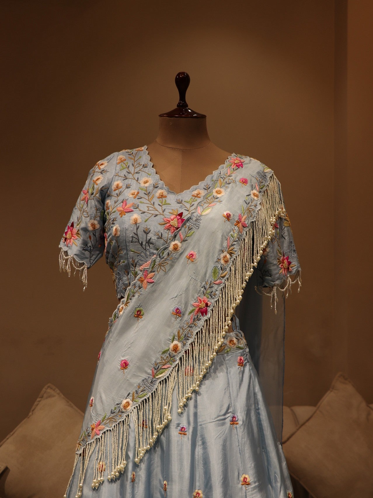 powder blue shaded embroidered lehenga set