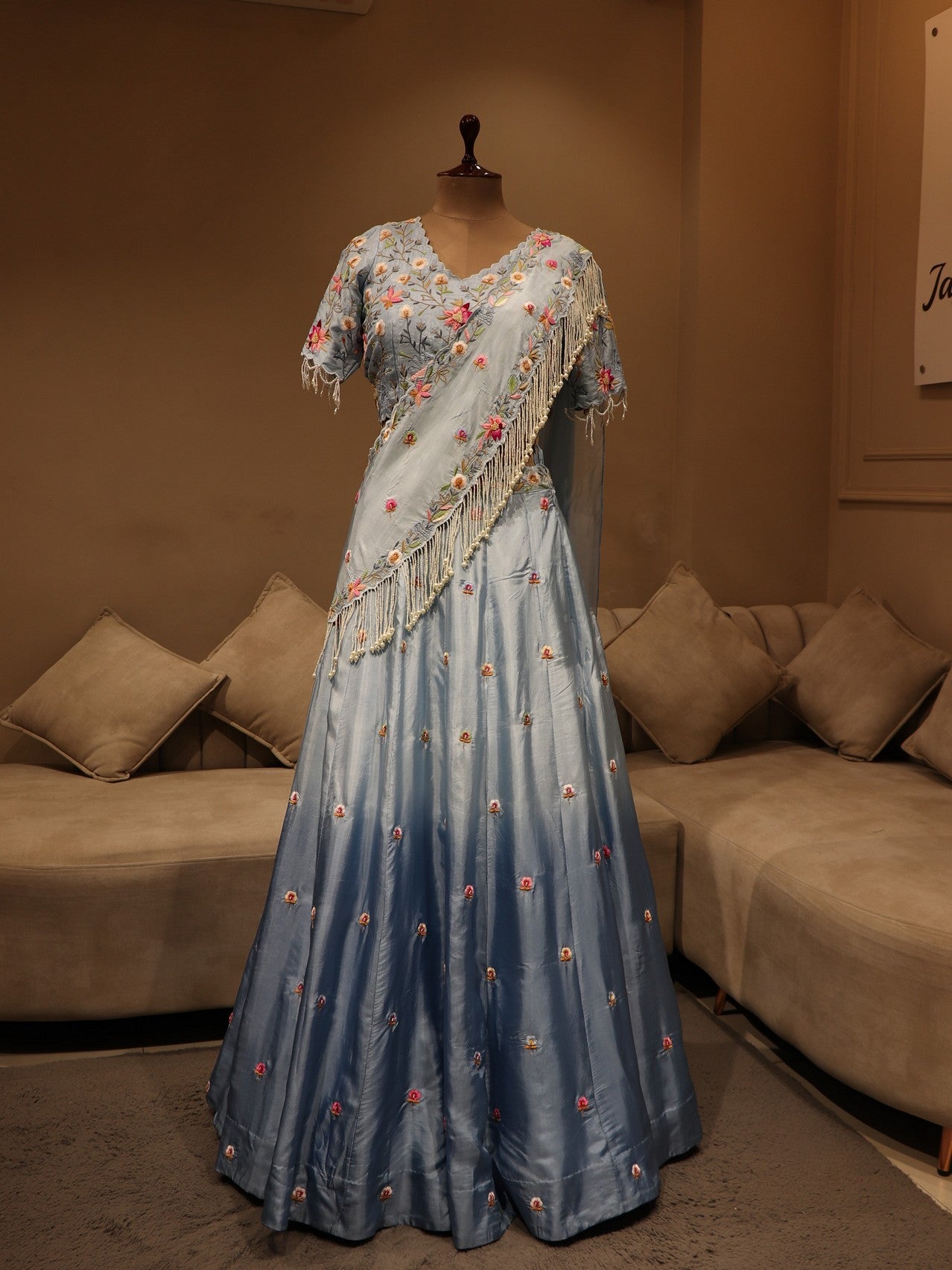 powder blue shaded embroidered lehenga set