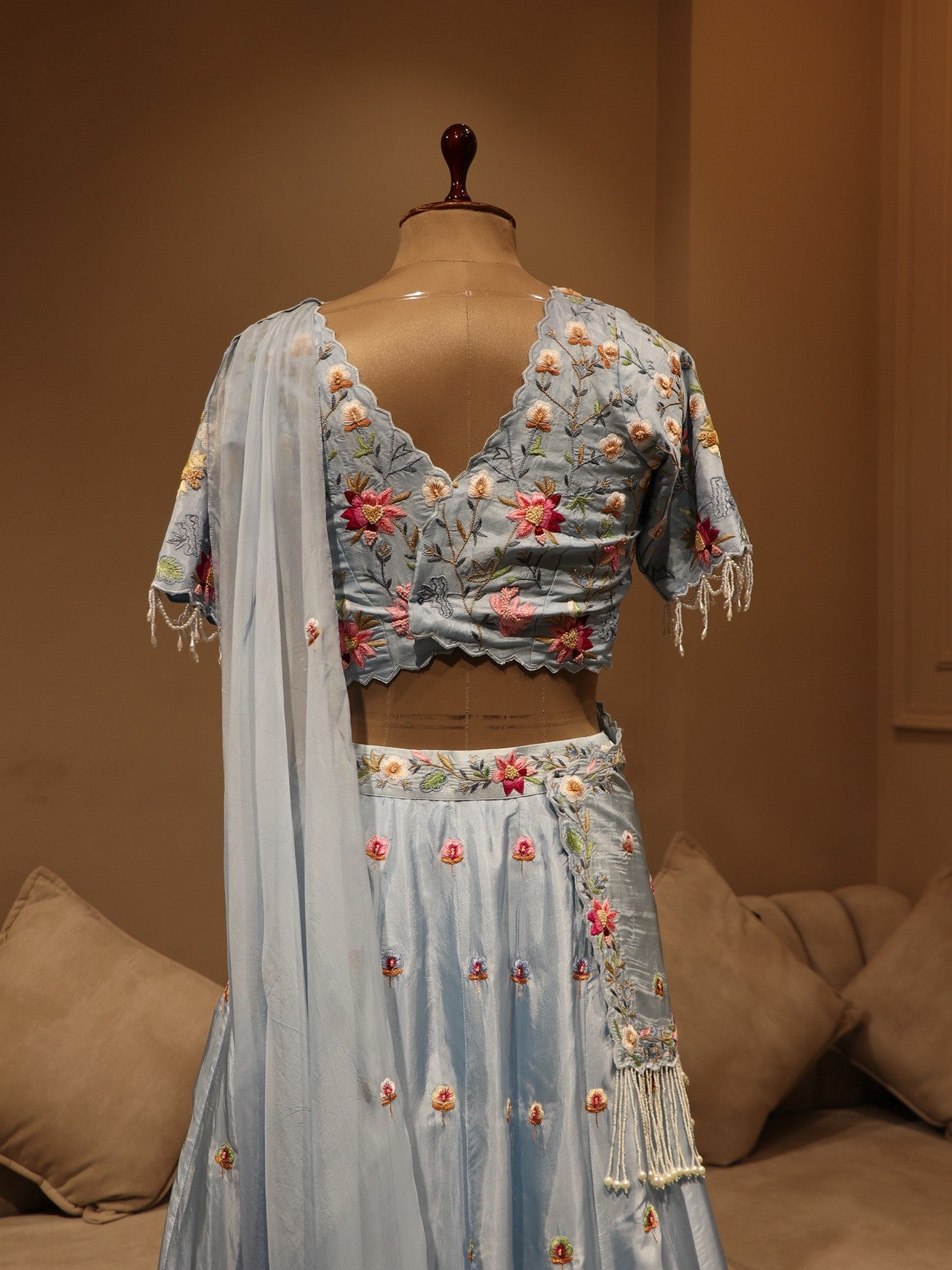 powder blue shaded embroidered lehenga set