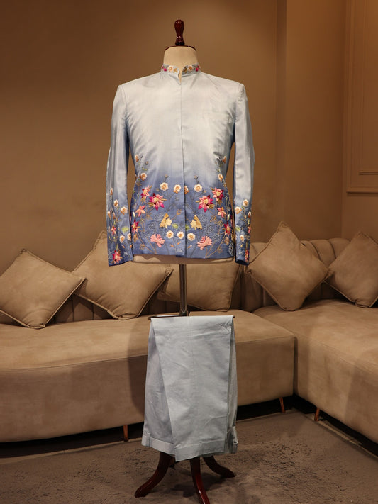 powder blue shaded mens jodpuri with pants