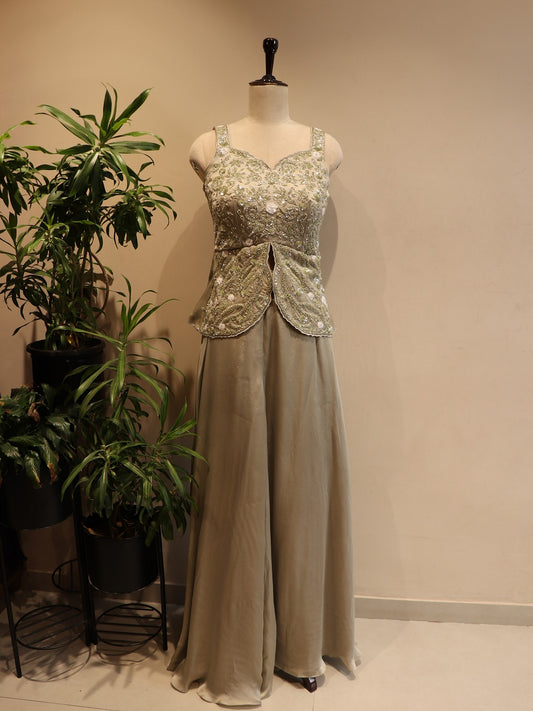 olive green peplum with plazo