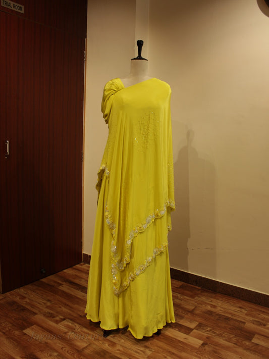 Yellow top with flaired plazo