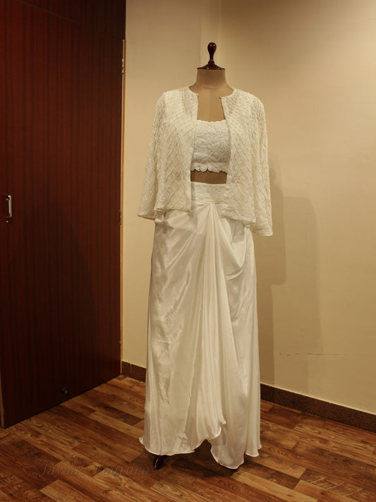 Pearl white crop top with cape