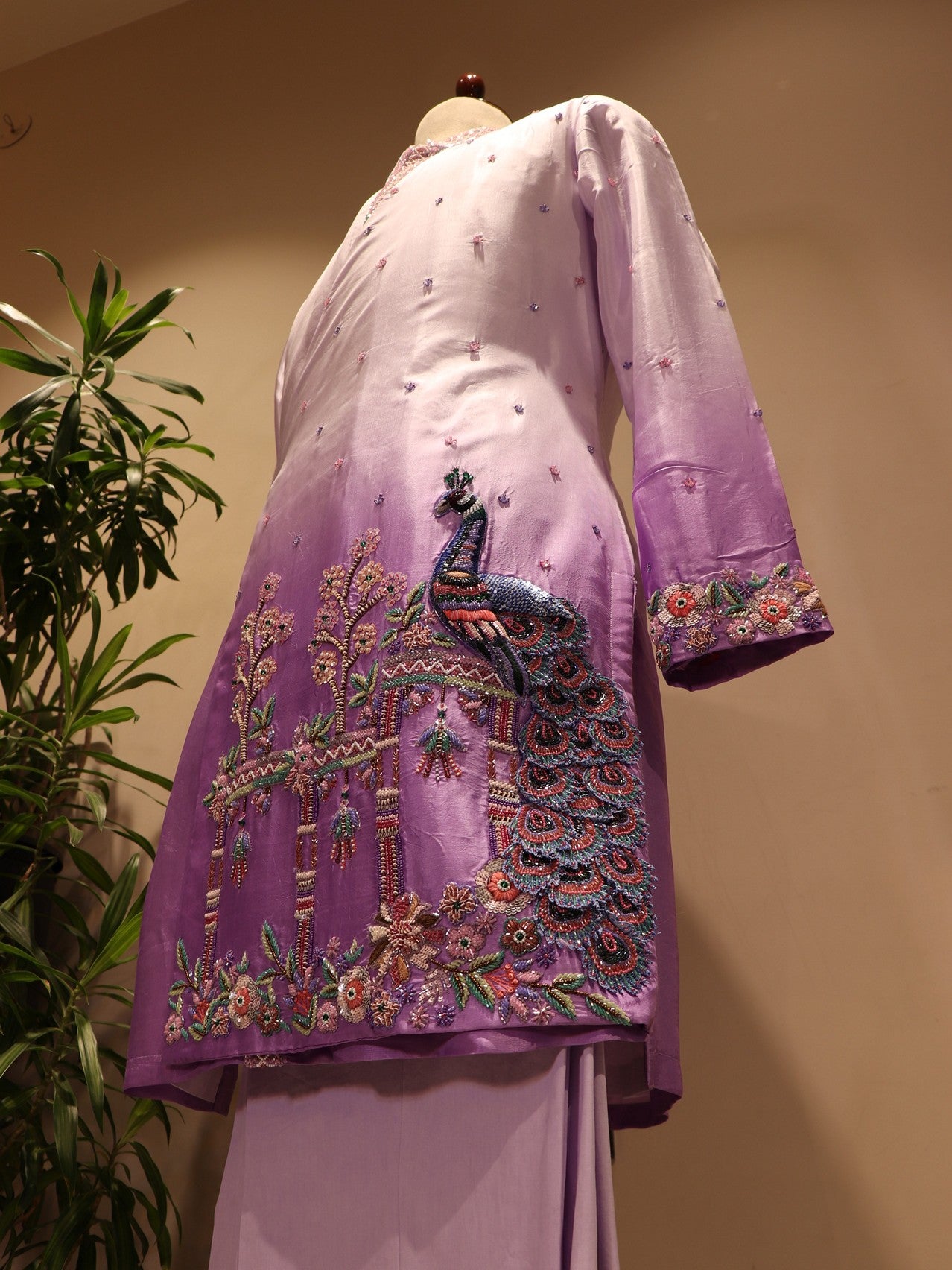 lavander shaded peacock mens angrakha kurta with pants