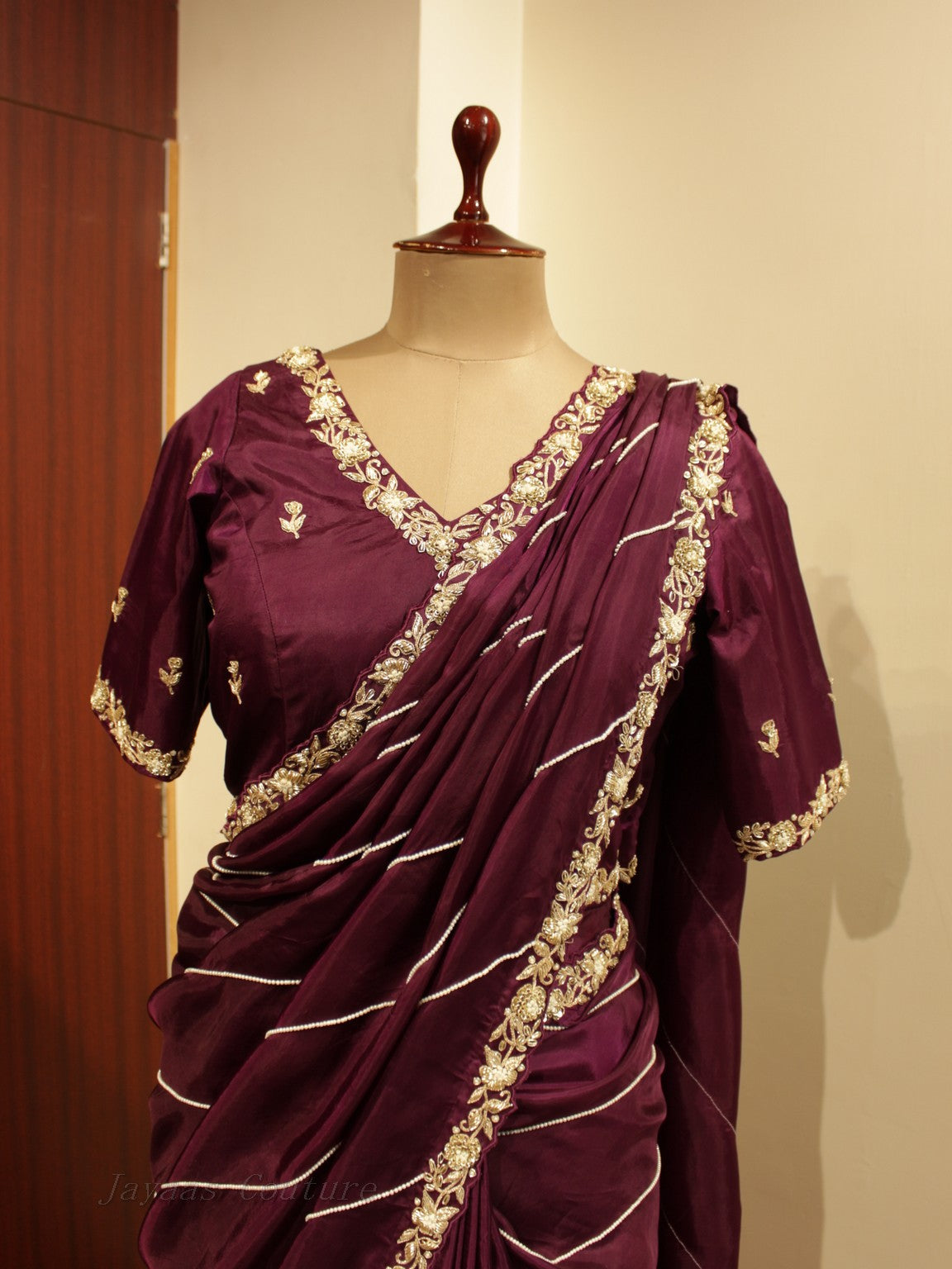 Deep wine saree with jacket