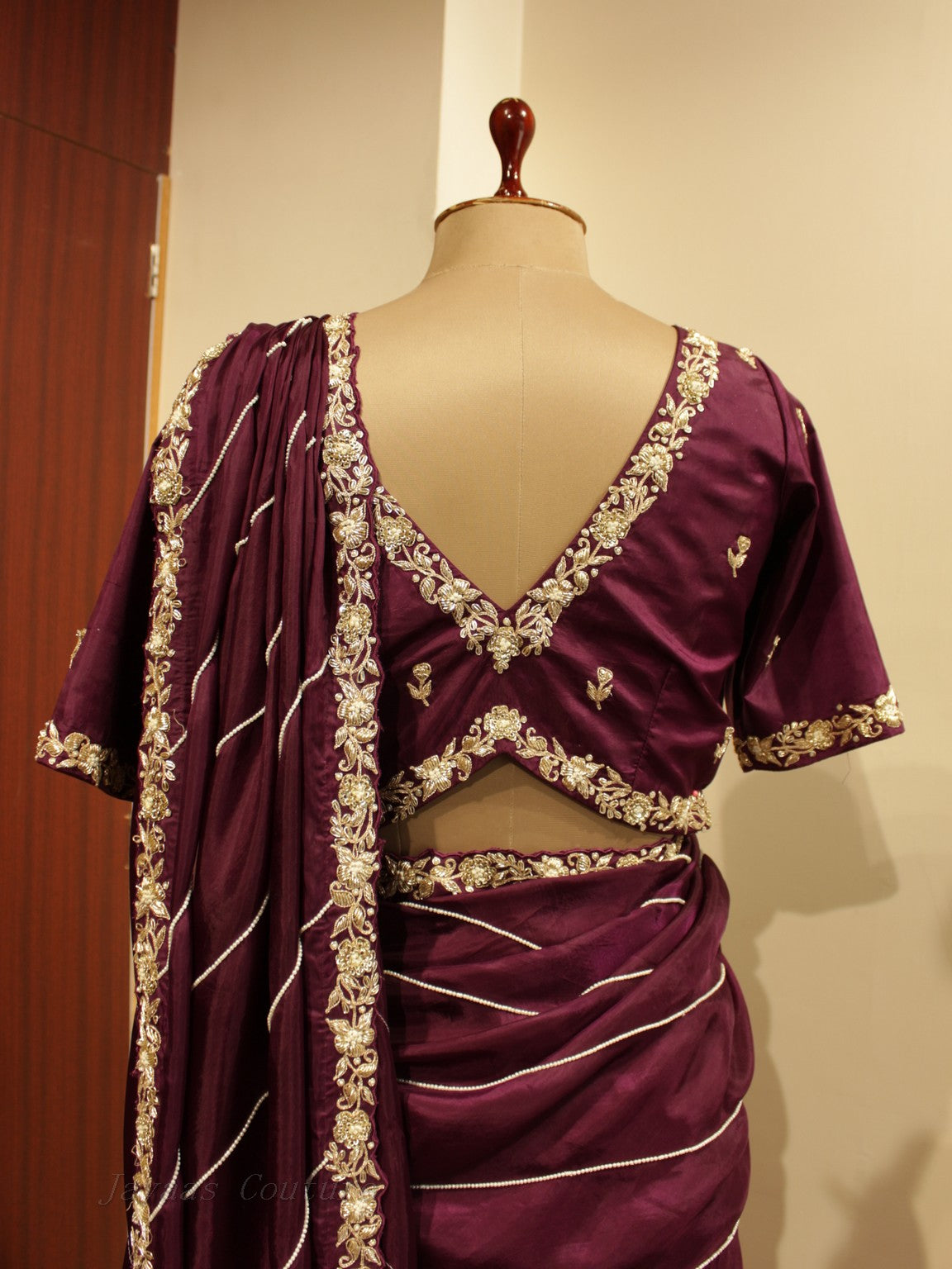 Deep wine saree with jacket