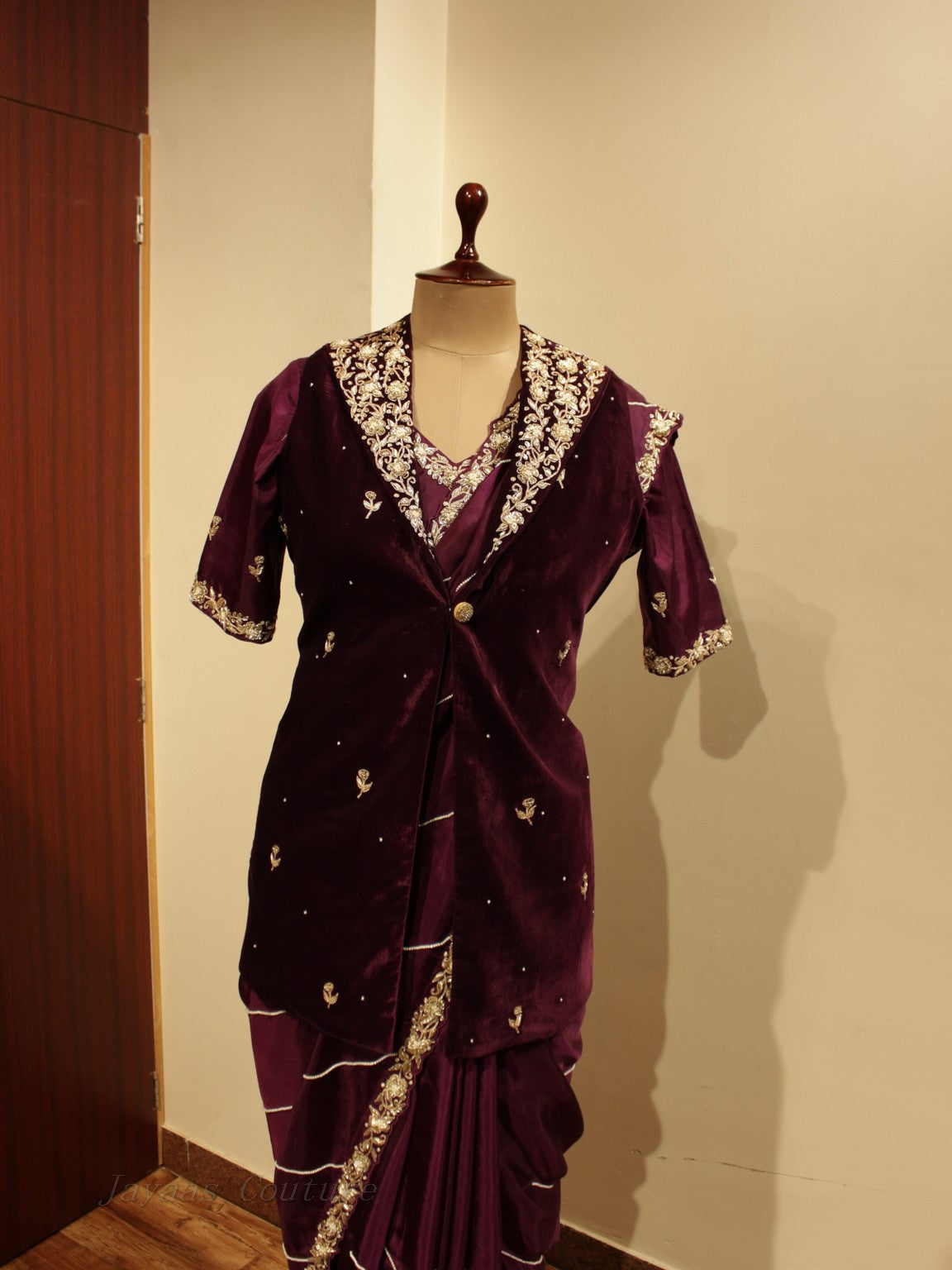 Deep wine saree with jacket