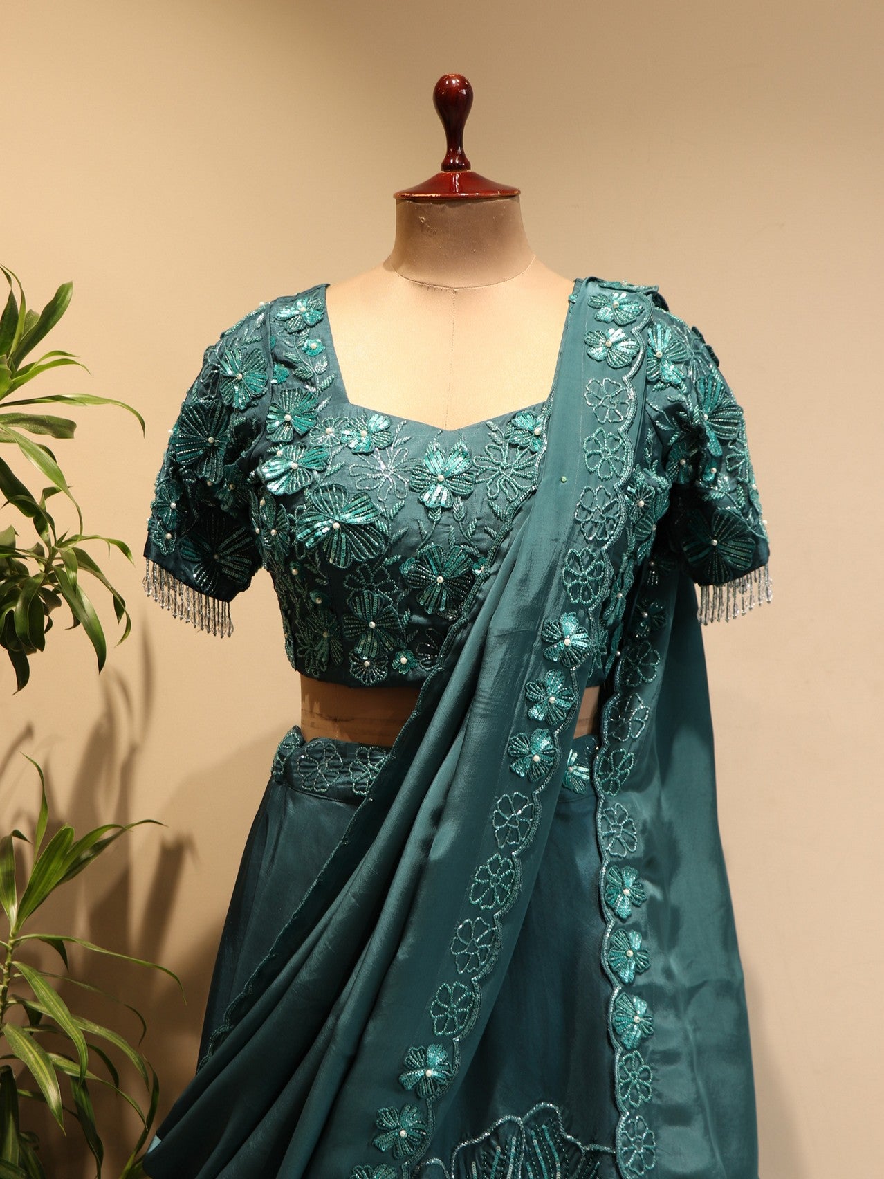 turquoise blue ed flower lehenga set