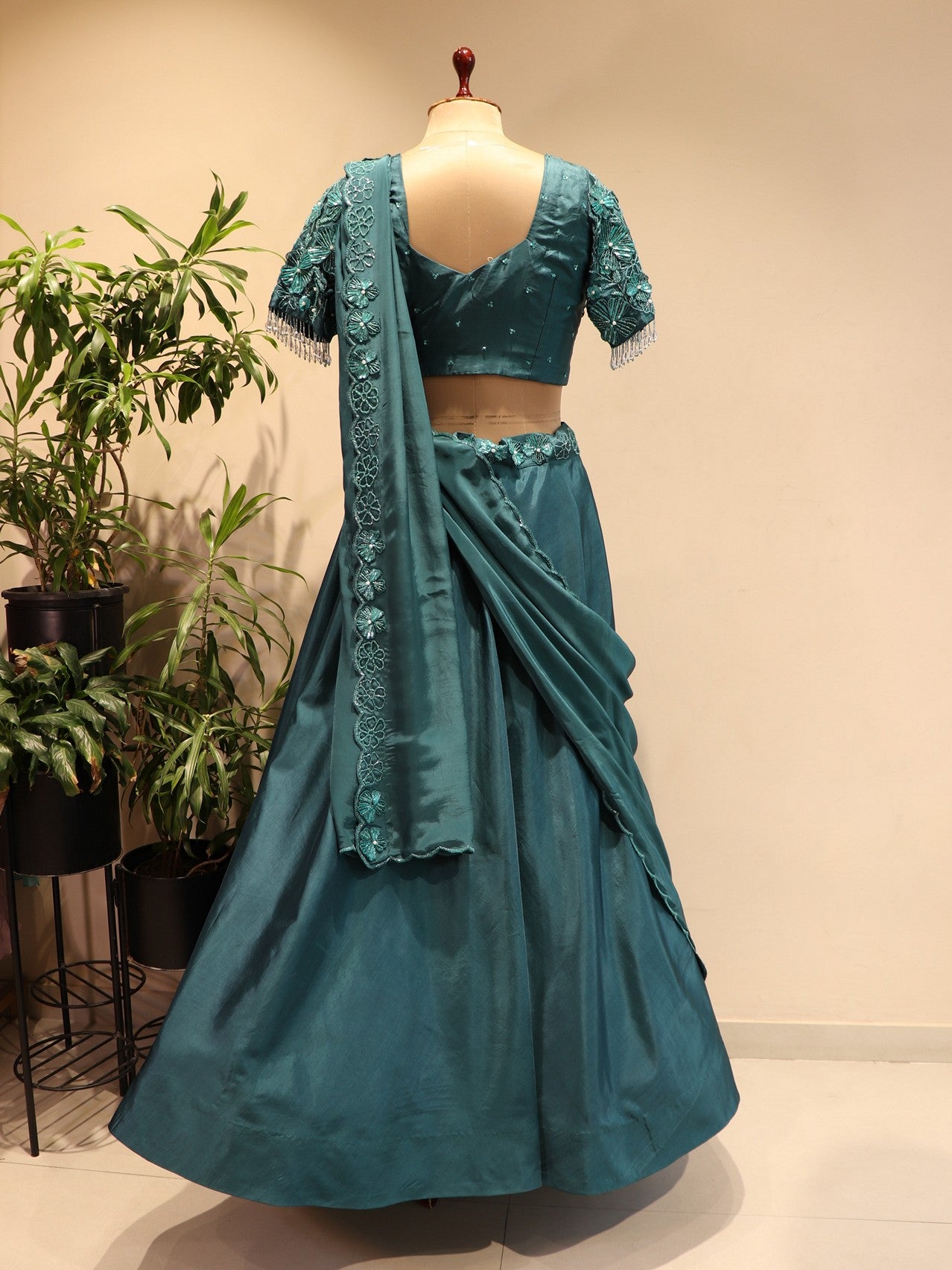 turquoise blue ed flower lehenga set
