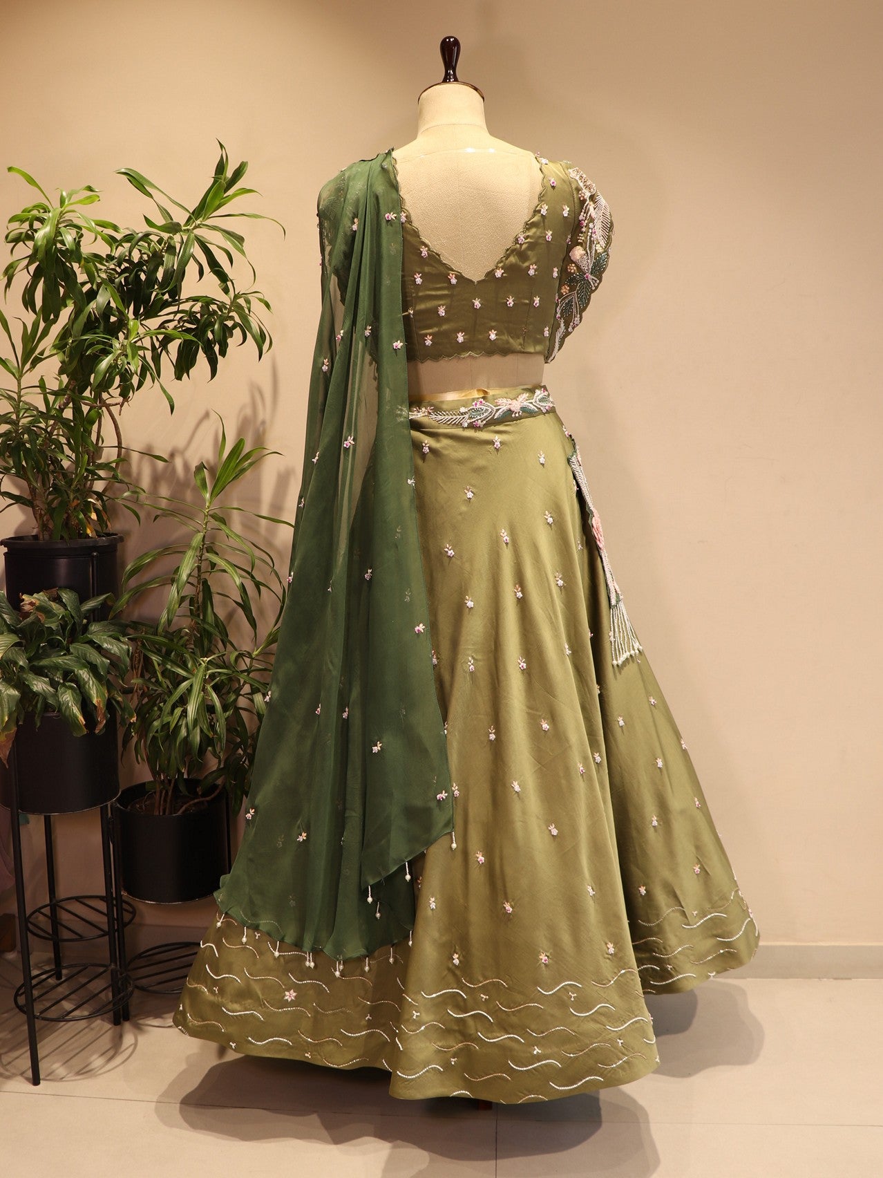 mehendi green 3d flower lehenga set