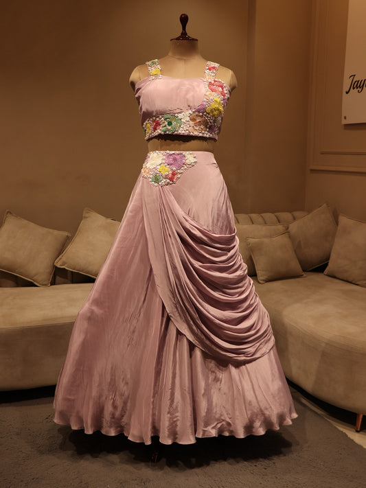 lilac lavander crop top skirt set