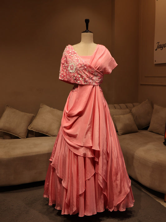 pink cape top with skirt