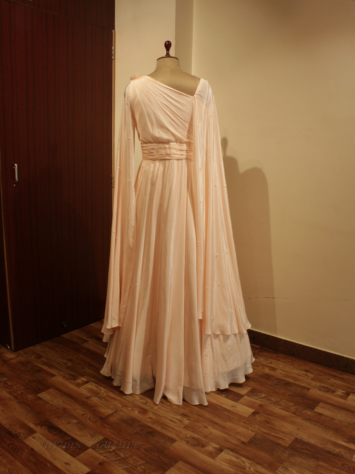 Peach pleated gown