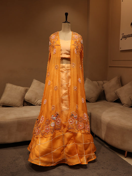 Rust orange shaded cape top skirt